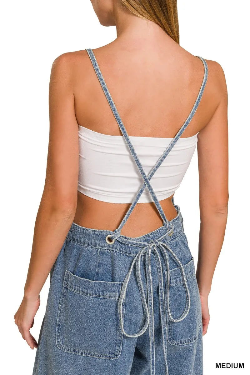 Zenana Denim Medium Washed Wide Leg Overalls - Fashorio