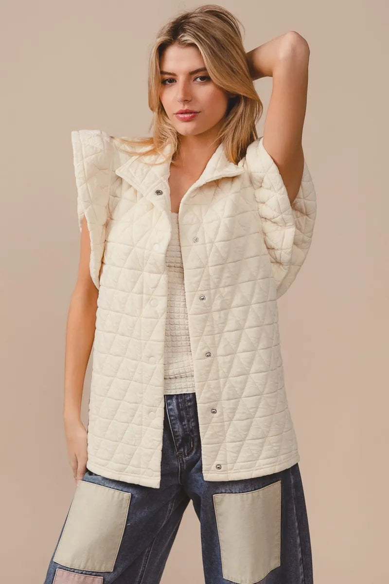 BiBi Quilting Knit Ruffle Sleeve Vest - Fashorio