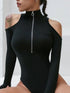Zip Front Cold Shoulder Bodysuit - Fashorio