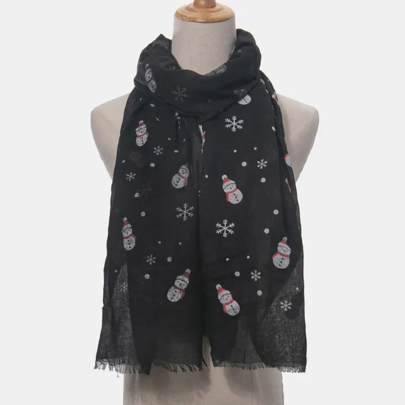 Fringe Snowman Polyester Scarf Black One Size - Fashorio
