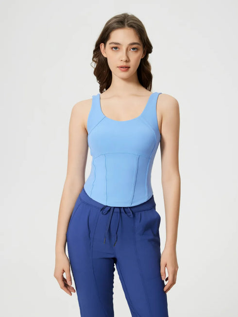 Millennia Round Neck Wide Strap Active Tank with Detachable Chest Pads - Fashorio
