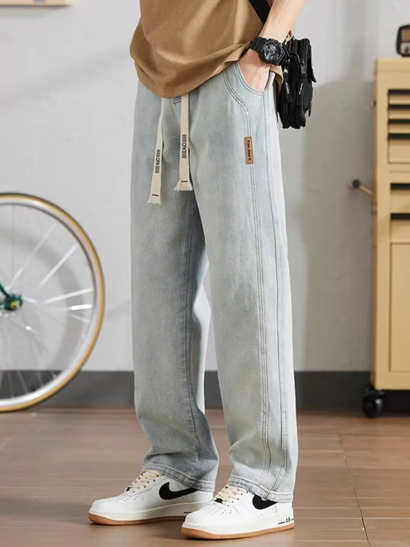 Men's Full Size Washed Relaxed Fit Straight Leg Jeans Plus Size Light - Fashorio