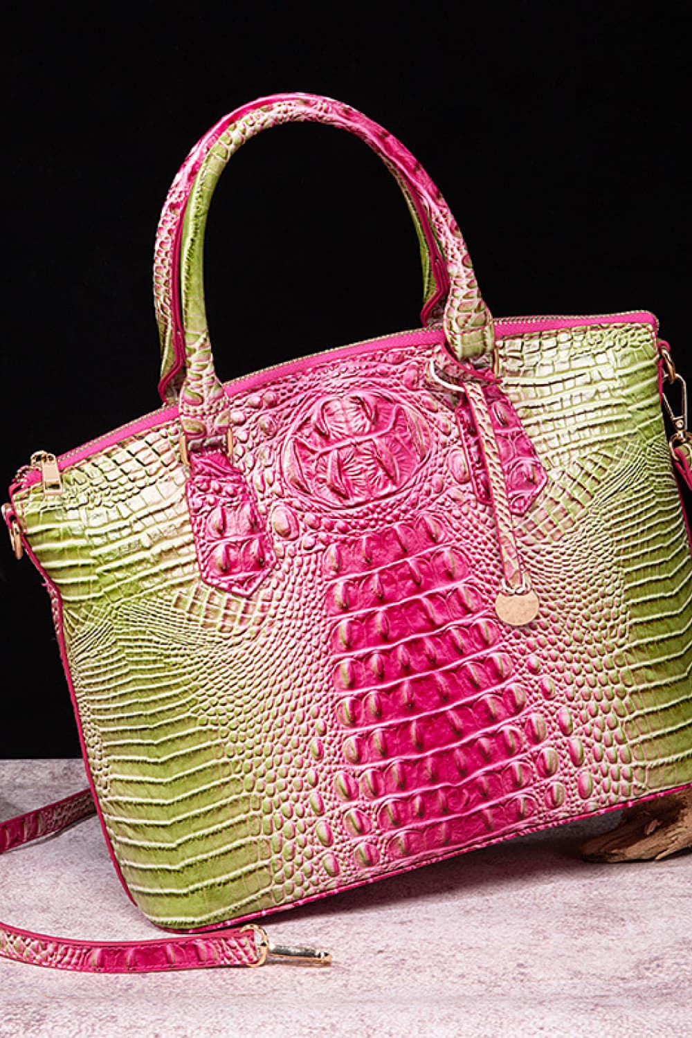 Gradient PU Leather Handbag Pink Green One Size - Fashorio