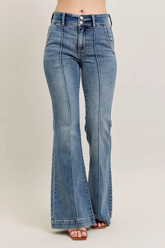 Judy Blue Full Size High-Waist Flare Denim Jeans with Front Seam Detail Plus Size MD - Fashorio