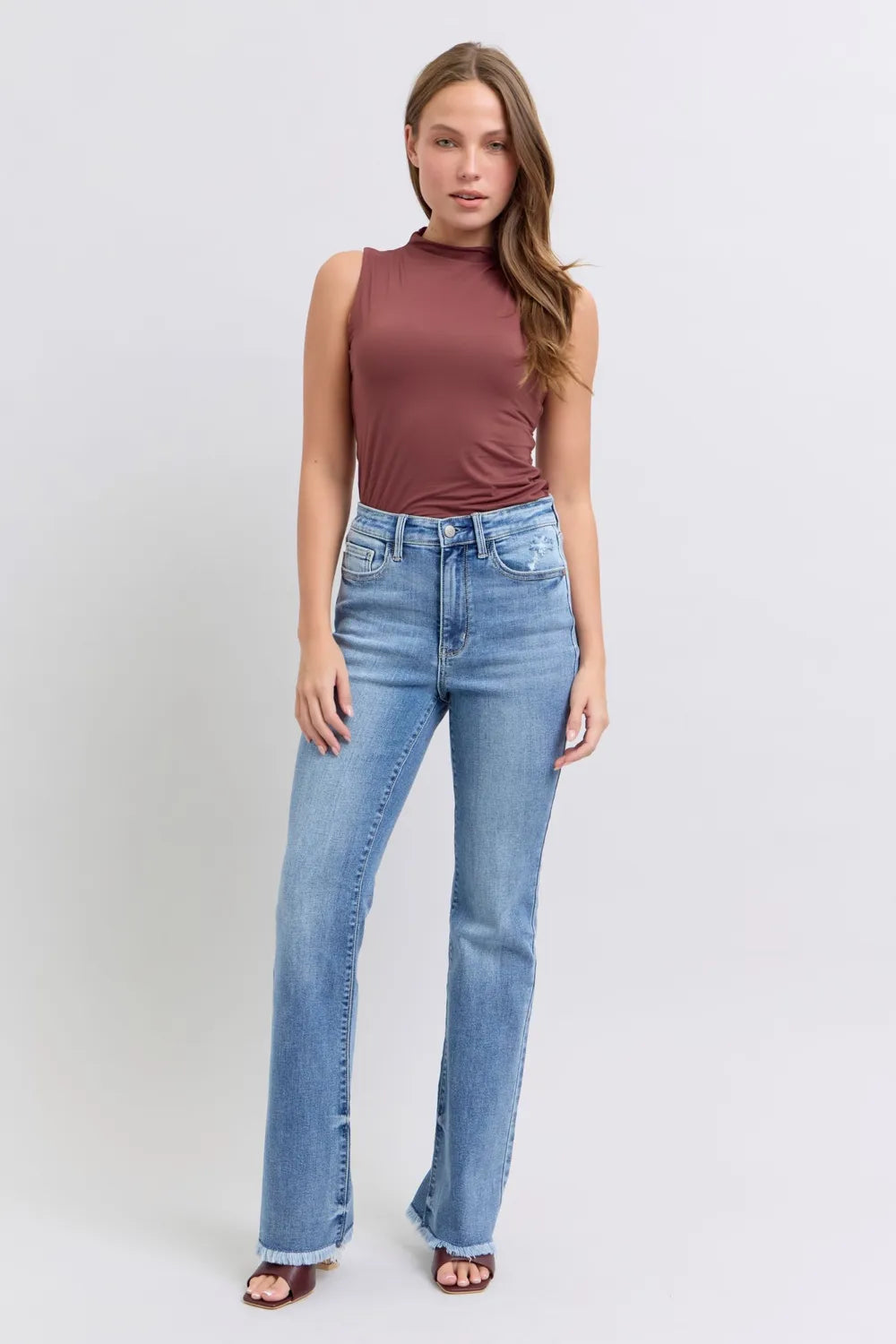 Judy Blue Full Size Raw Hem High Rise Bootcut Jeans - Fashorio