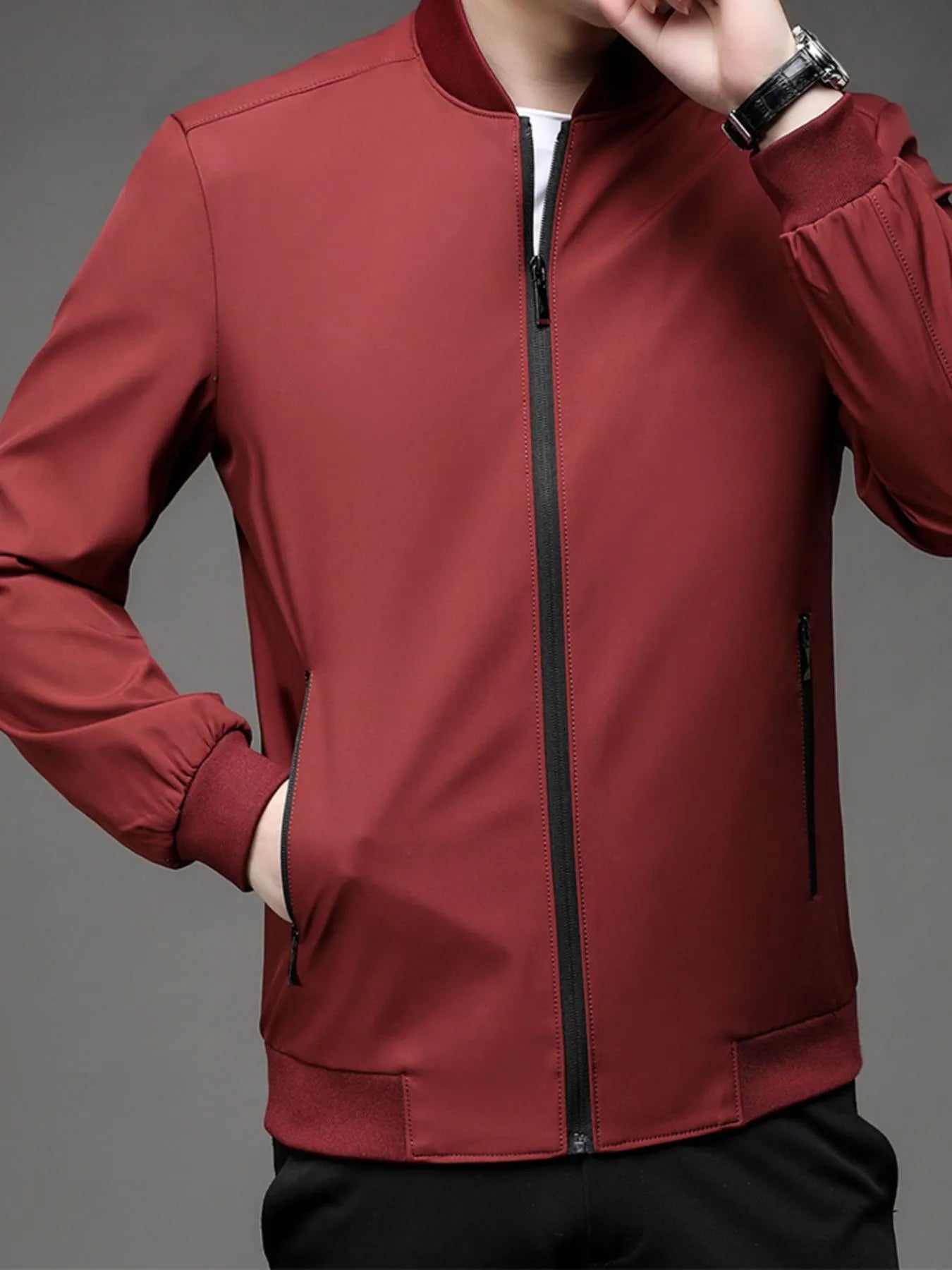 Men's Plus Size Full Zip Front Closure Bomber Jacket with Pockets - Fashorio