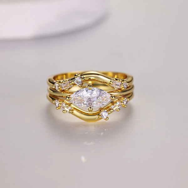 1 Carat Moissanite 925 Sterling Silver 3pcs Ring Set Gold - Fashorio