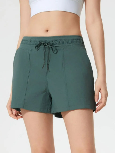 Millennia Drawstring Active Shorts with Pockets Dark Green - Fashorio