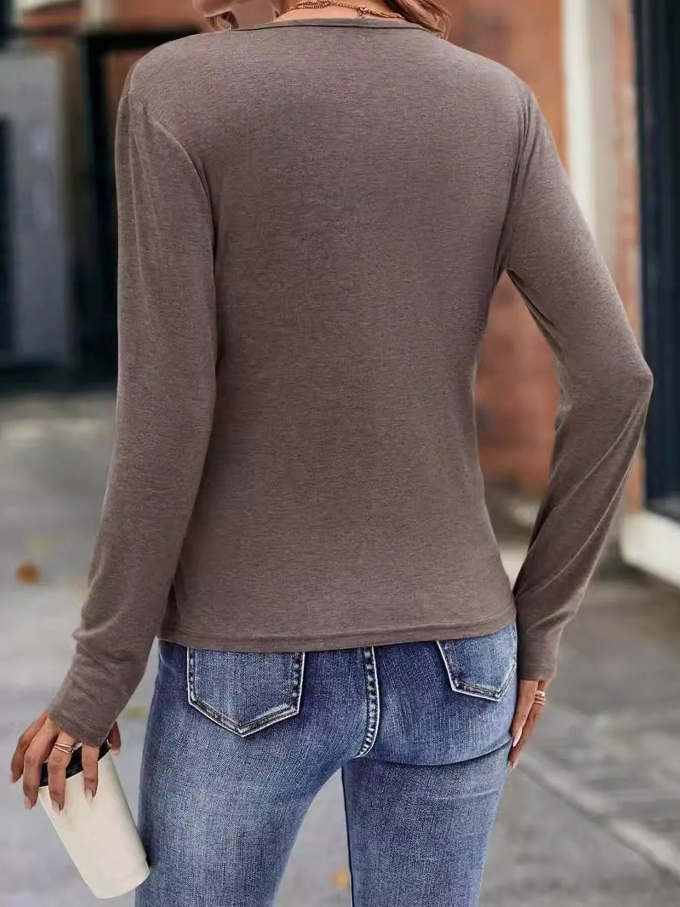 Ruched Surplice Long Sleeve T-Shirt - Fashorio