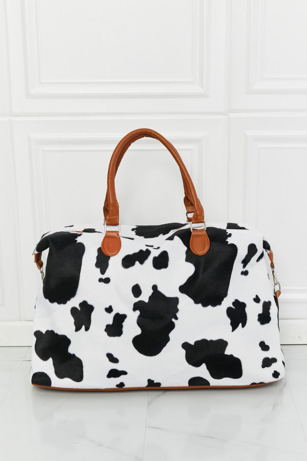 Animal Print Plush Weekender Bag Cow One Size - Fashorio