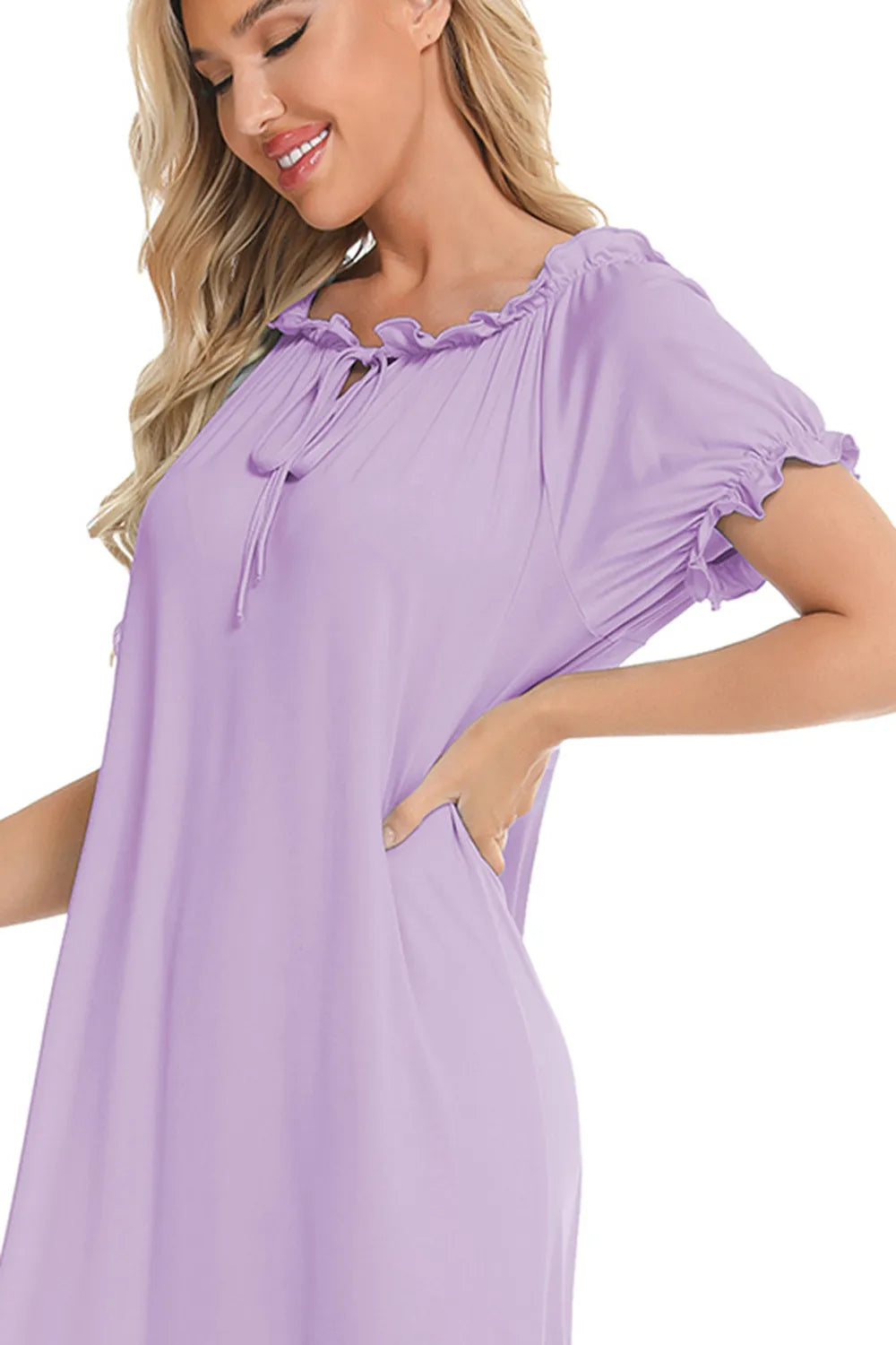 Lace Detail Short Sleeve Lounge Dress - Fashorio