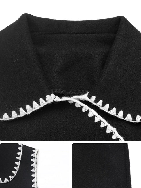 Contrast Trim Collared Neck Vest Coat - Fashorio