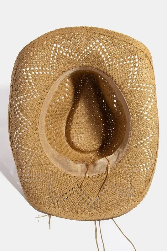 Fame Mixed Beaded Strap Western Fedora Straw Hat - Fashorio