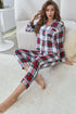 Plaid Button Front Top and Pants Lounge Set - Fashorio
