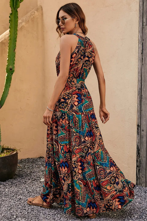 Tied Floral Sleeveless Dress - Fashorio