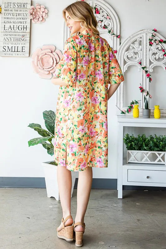 Heimish Full Size Half Sleeve Multi Color Floral Open Cardigan Plus Size - Fashorio