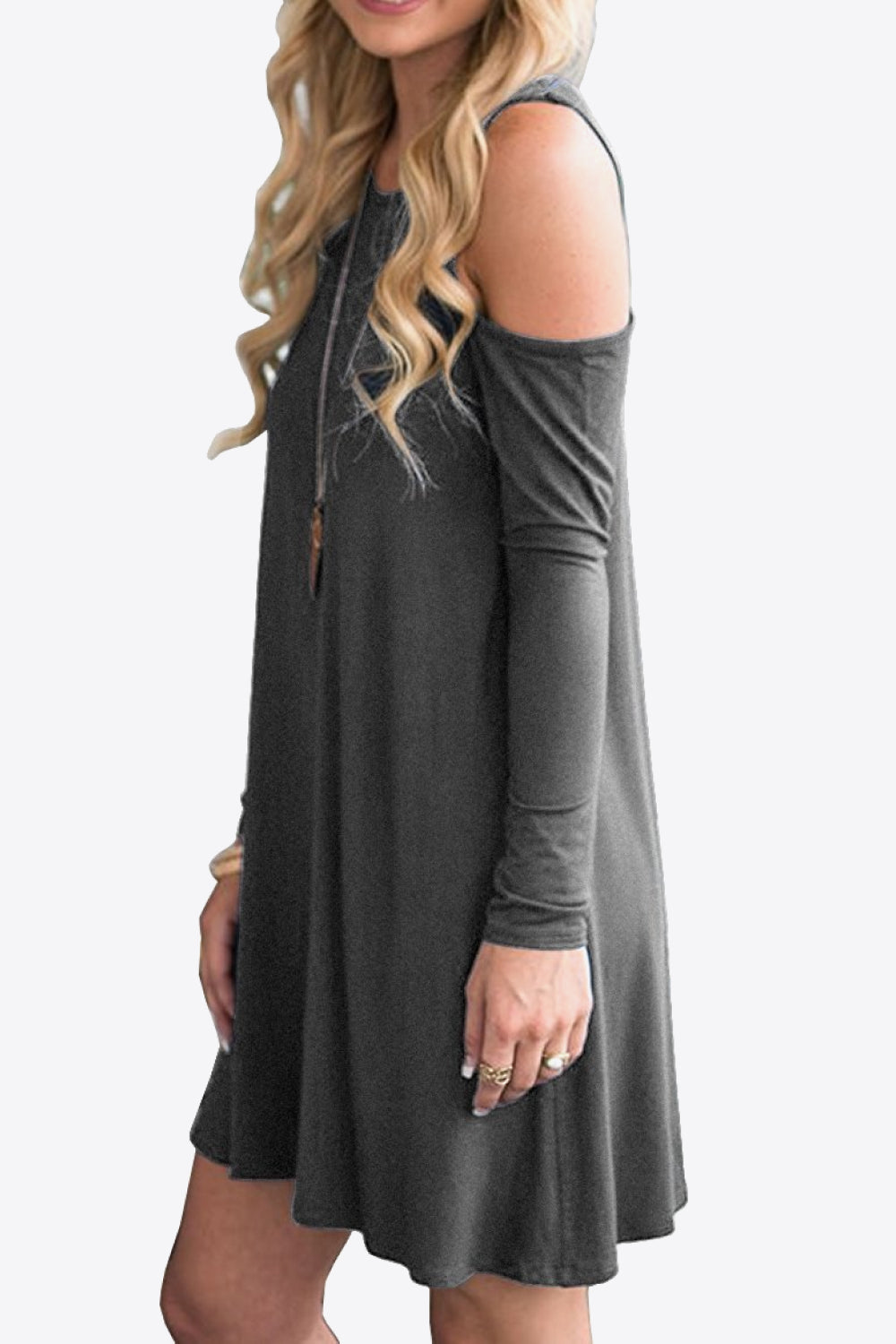 Cold-Shoulder Long Sleeve Mini Dress – Casual Round Neck Style - Fashorio