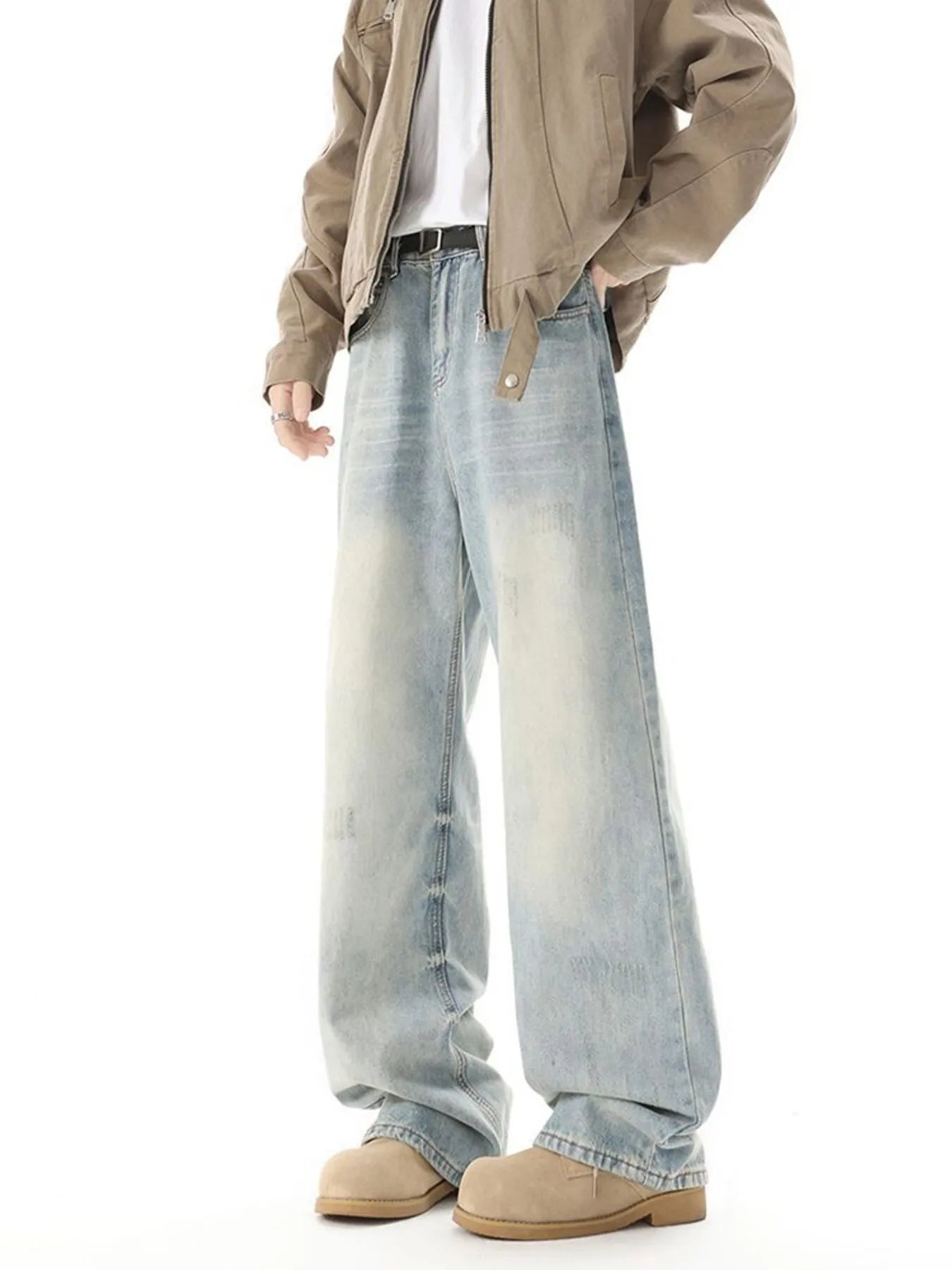 Men's High Waisted Washed Wide Leg Jeans - Fashorio