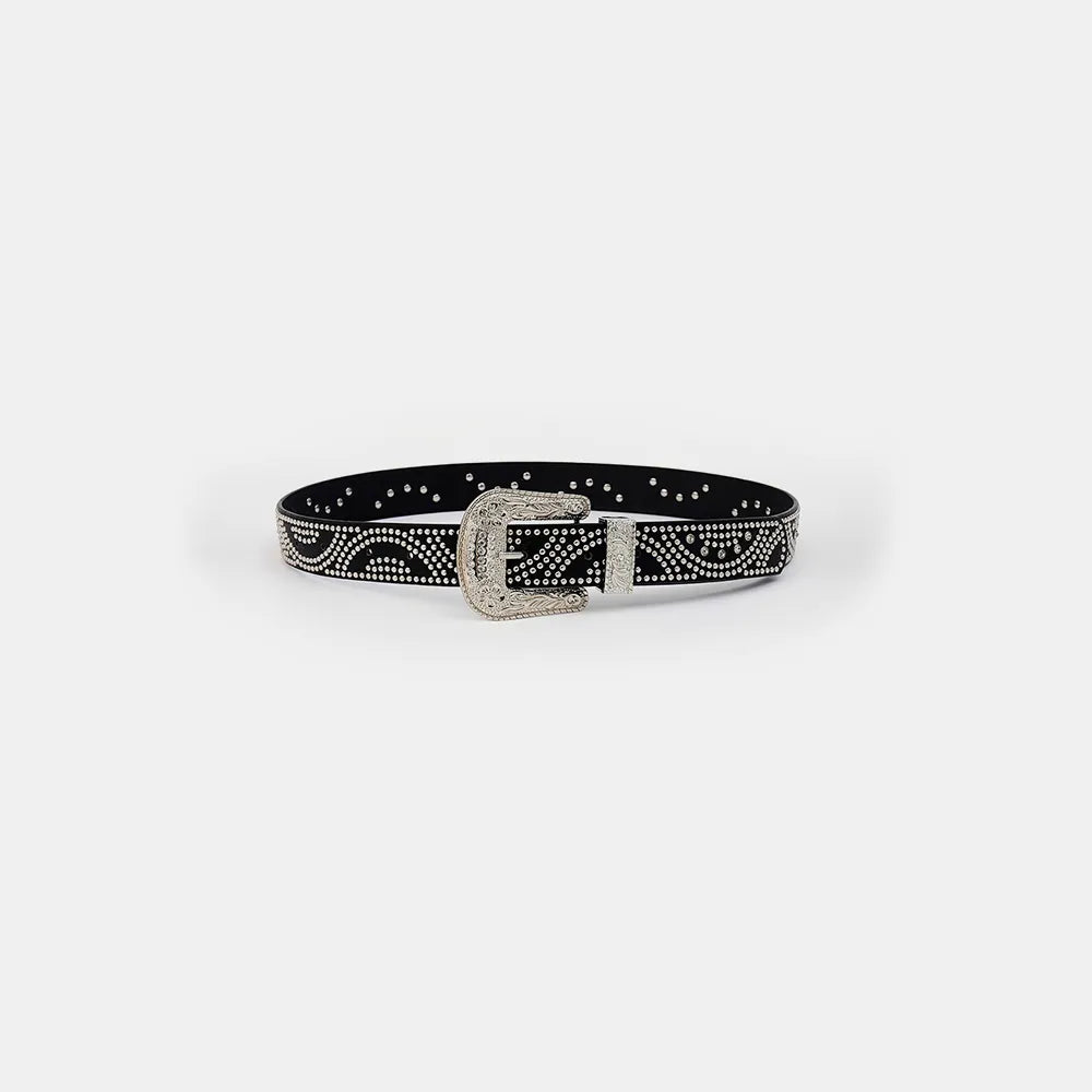 Studded Rhinestone PU Leather Belt - Fashorio