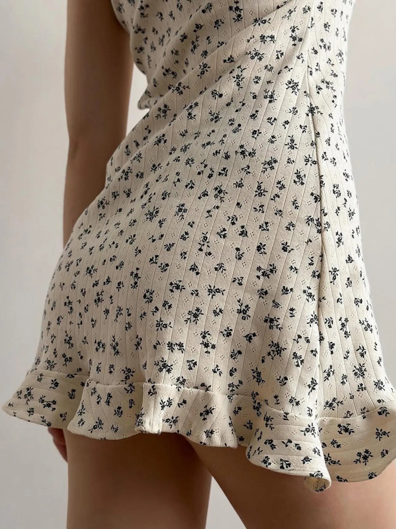 Floral Print Ruffle Hem Cami Lounge Dress - Fashorio