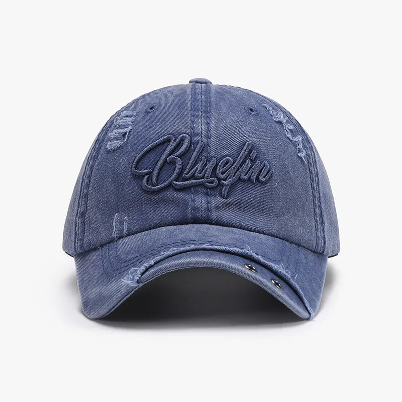Embroidered Letter Cotton Baseball Cap Dusty Blue One Size - Fashorio