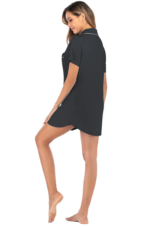 Contrast Piping Pocketed Short Sleeve Lounge Dress - Fashorio
