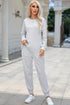 Round Neck Top and Drawstring Pants Lounge Set Light Gray - Fashorio