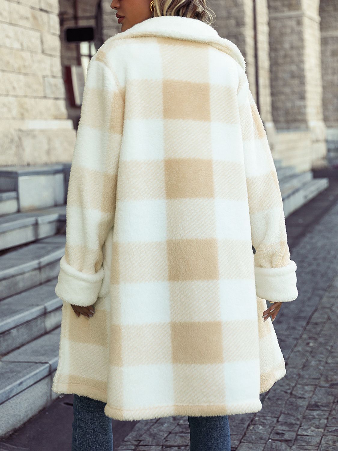 Plaid Button Down Coat with Pockets - Fashorio