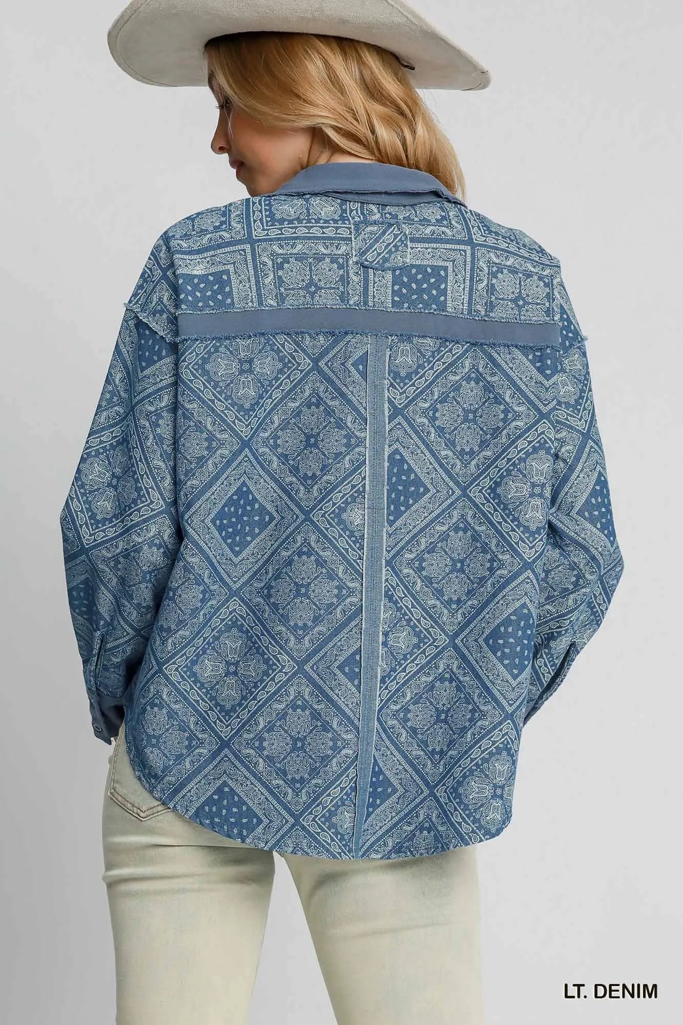 Umgee Paisley Print Denim Shirt Jacket - Fashorio