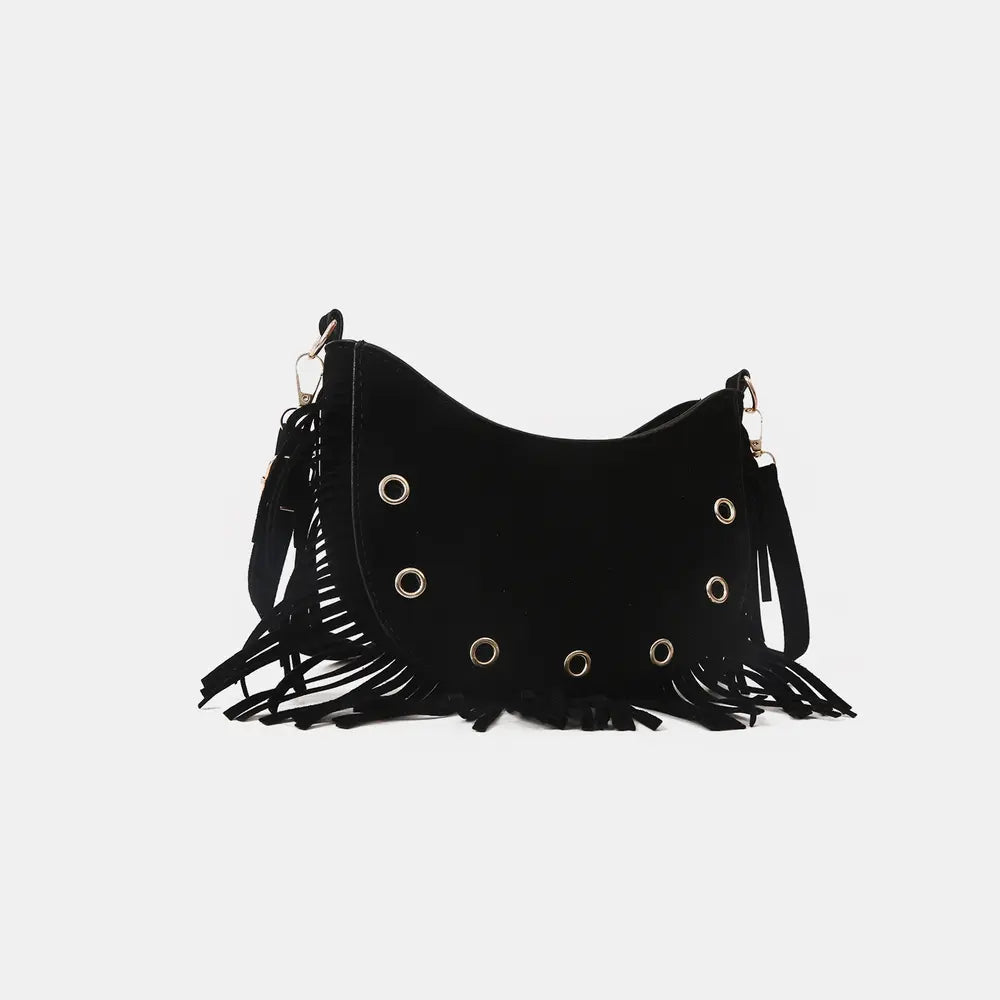 Fringe Detail Crossbody Bag Black One Size - Fashorio