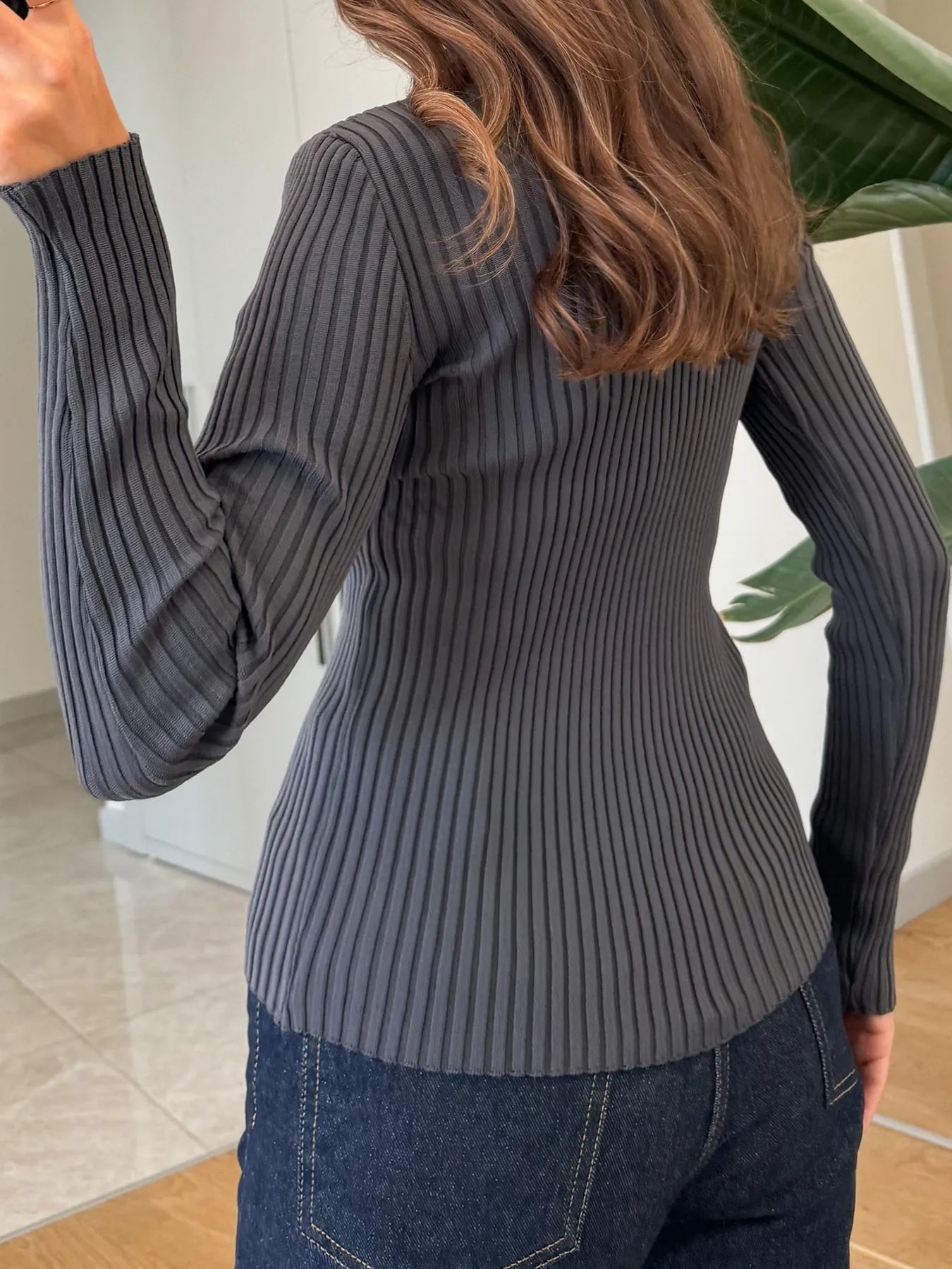 Ribbed Button-Front Long Sleeve Cardigan - Fashorio