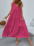 FAM-FAM Tiered V-Neck Sleeveless Dress Hot Pink - Fashorio