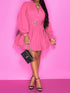 Notched Button Up Balloon Sleeves Dress Fuchsia Pink - Fashorio