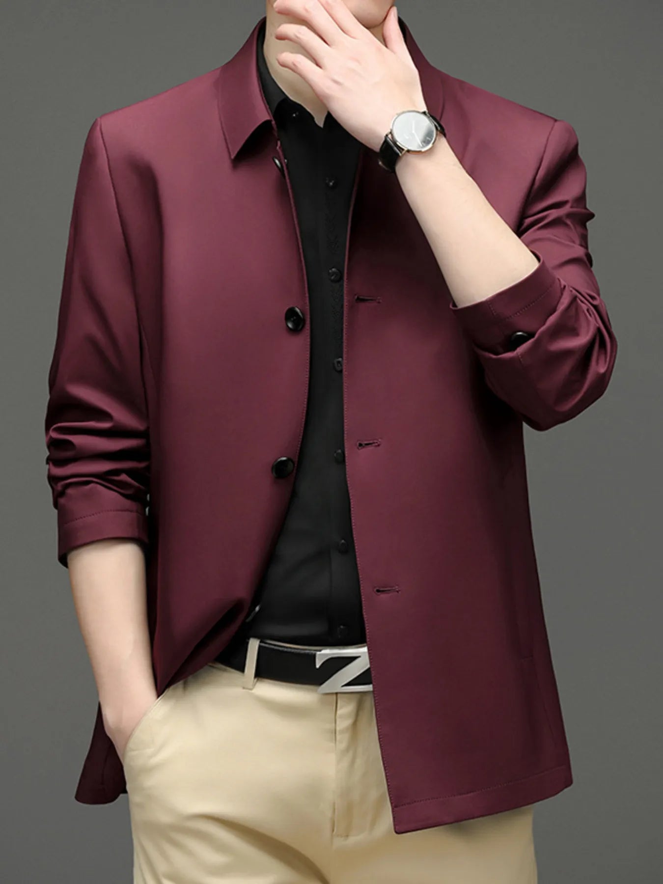Men's Button Up Long Sleeve Jacket Red - Fashorio