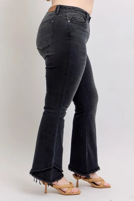 Judy Blue Full Size High Waist Flare W/ Mock Fray Tulip Hem Plus Size - Fashorio