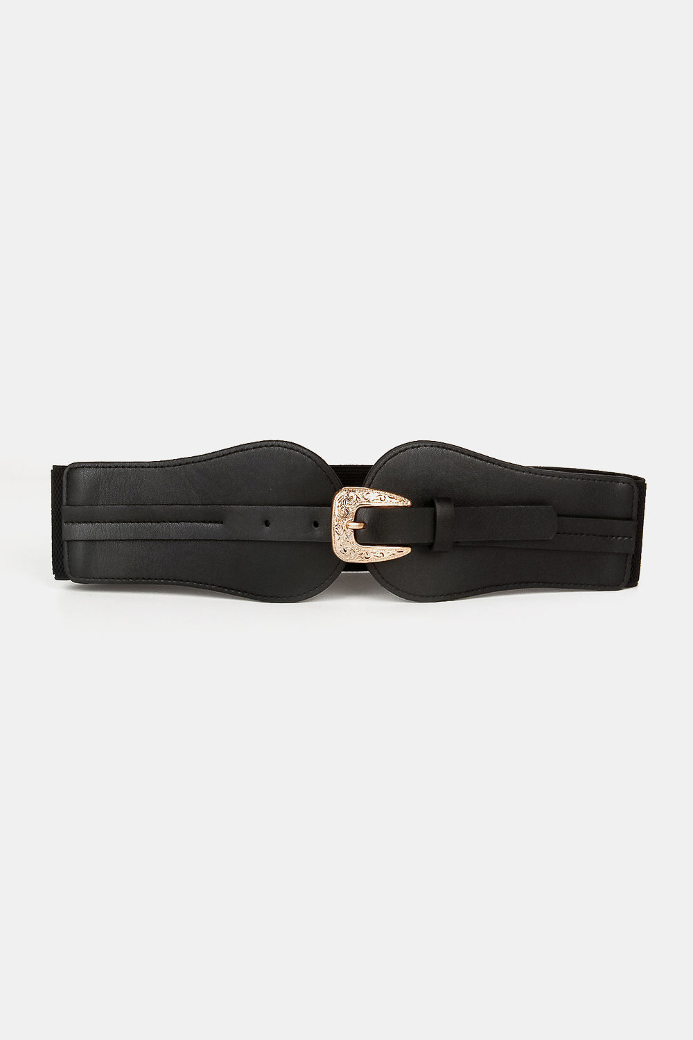 Wide Elastic Belt with Alloy Buckle Black One Size - Fashorio