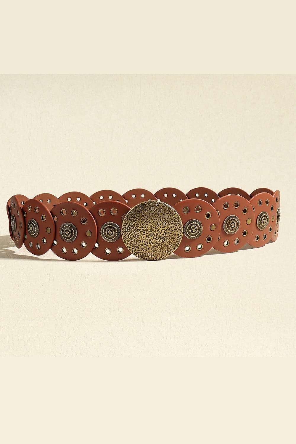 Round Shape PU Leather Belt Brown Style B One Size - Fashorio