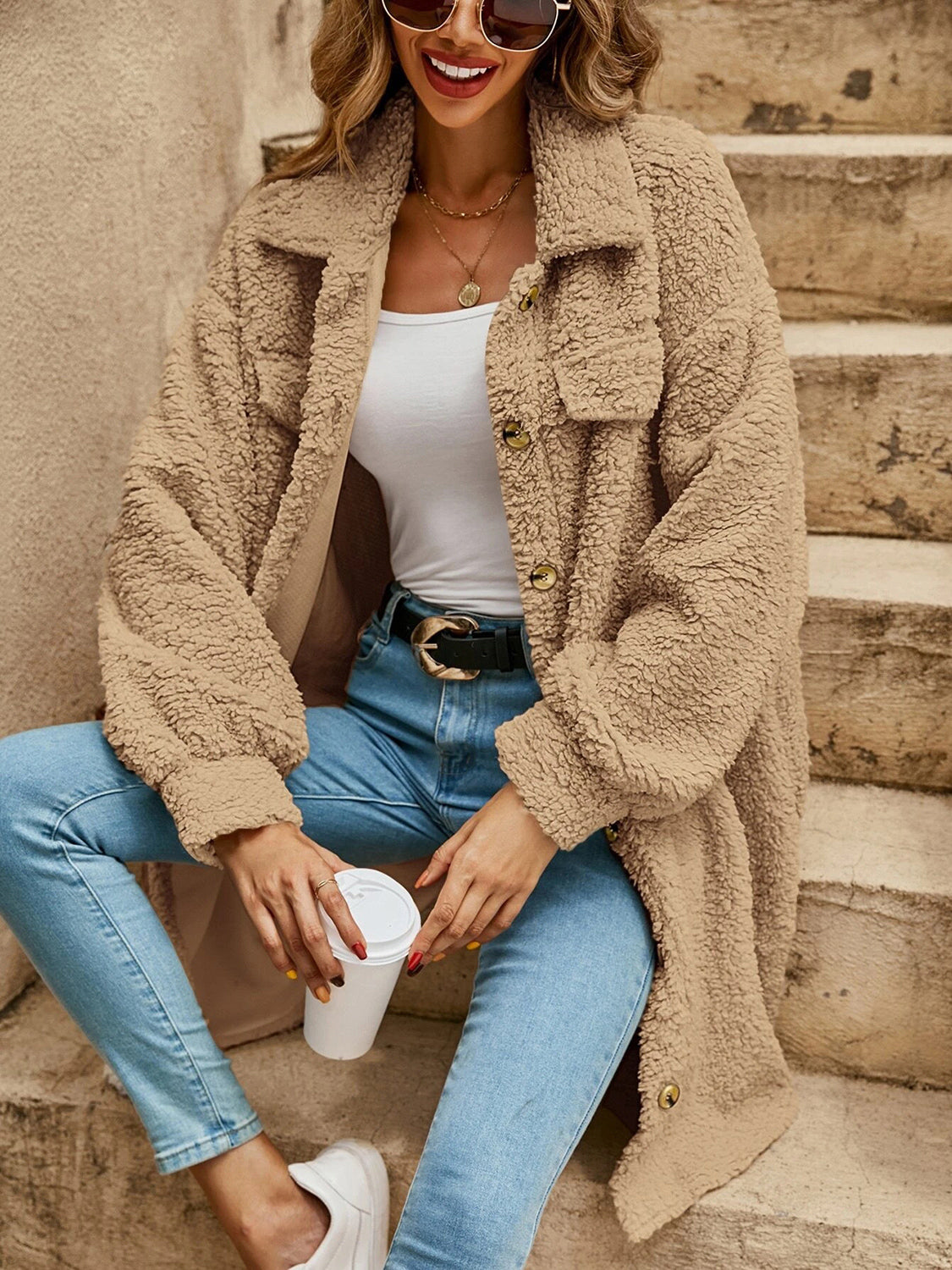 Collared Button Down Coat - Fashorio