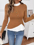 Decor Button Contrast Hem Knit Top - Fashorio