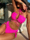 Halter Neck Drawstring Detail Bikini Set - Removable Pads Hot Pink - Fashorio