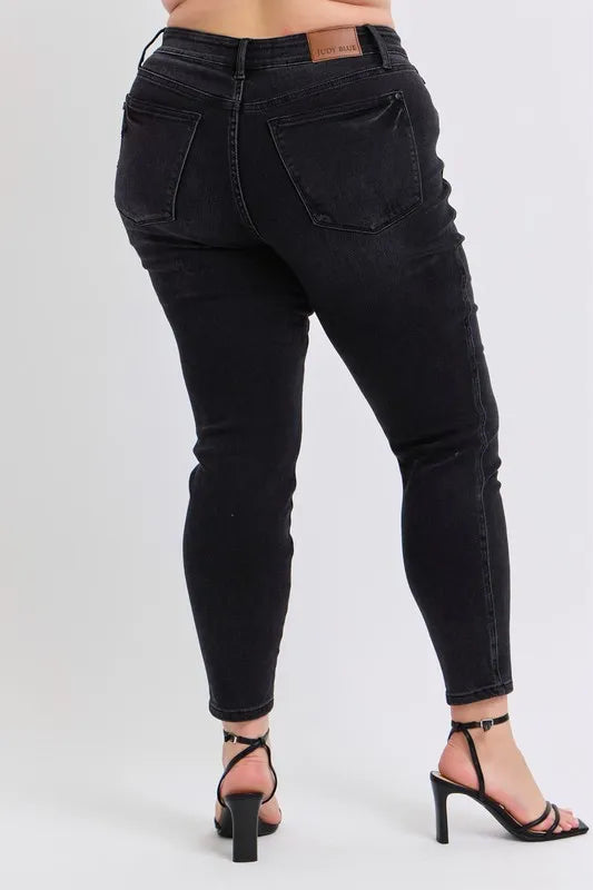 Judy Blue Plus Size Mid Rise Tummy Control Skinny Jeans – Flattering Fit - Fashorio