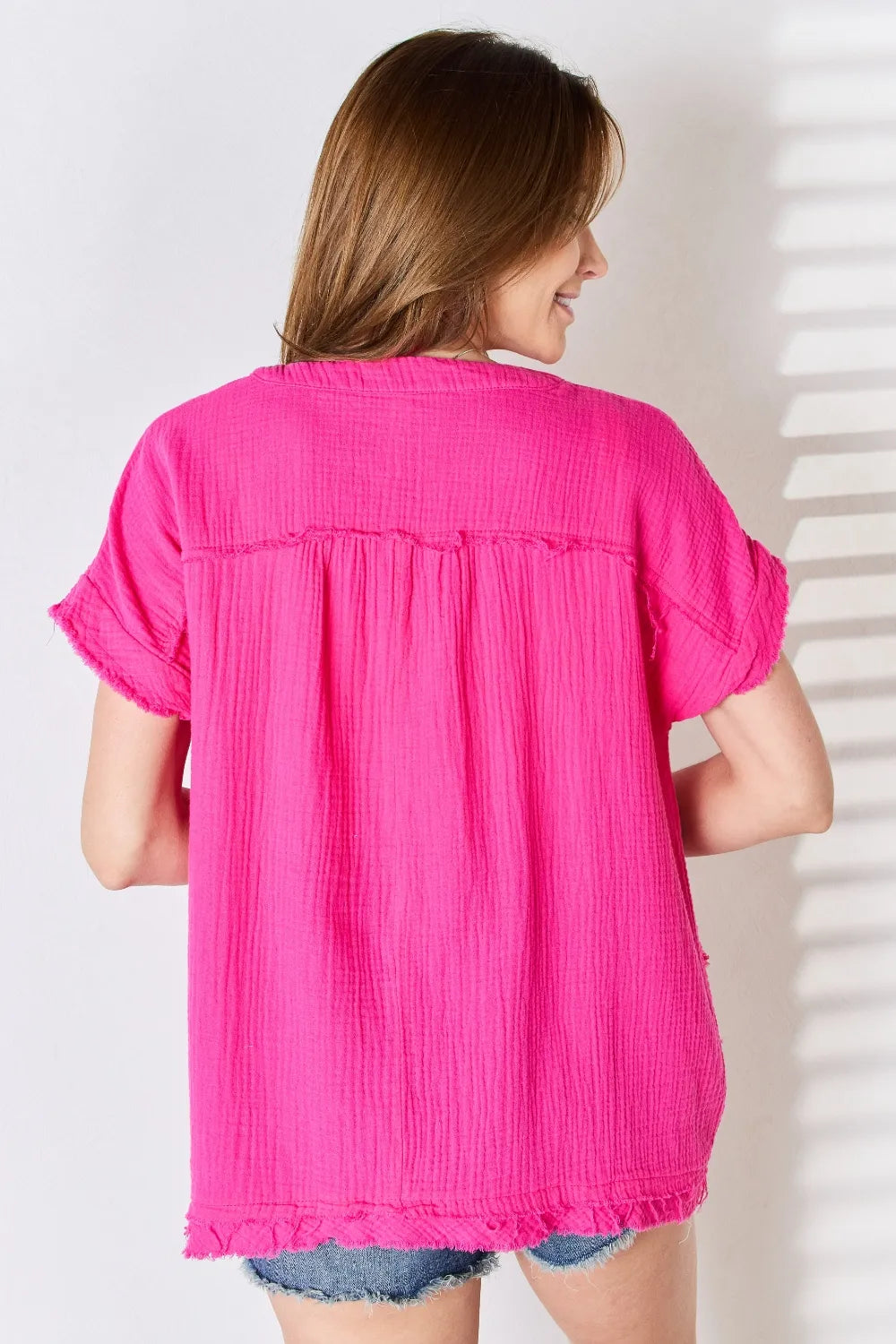 Zenana Full Size Raw Hem Short Sleeve Top - Fashorio