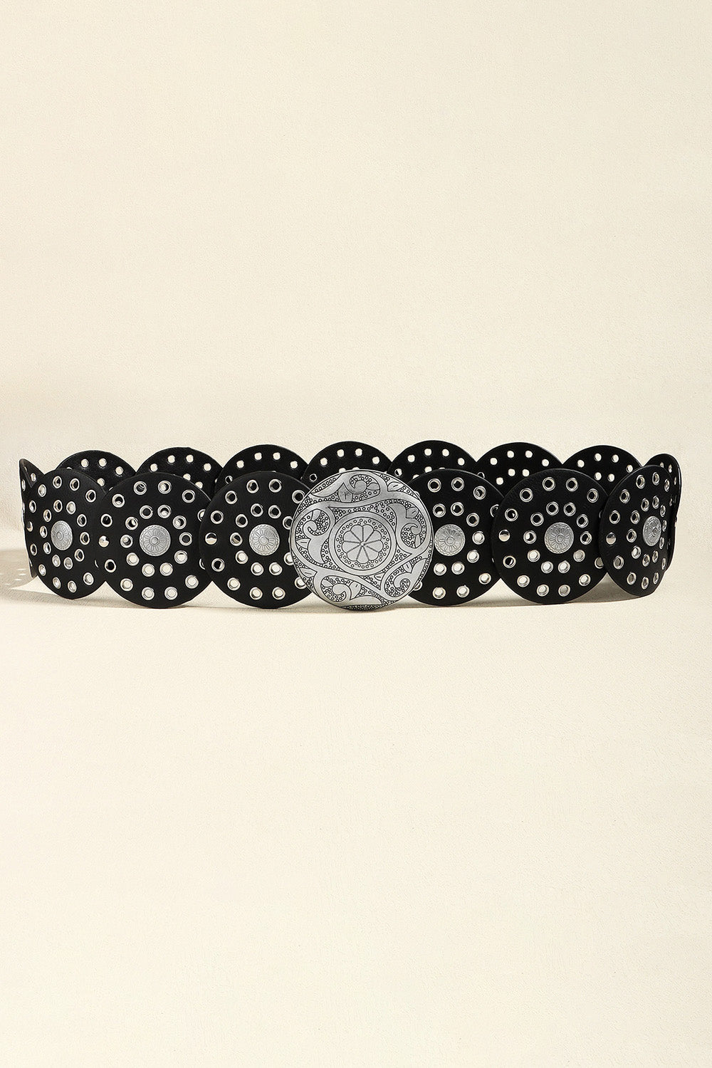 Vintage PU Leather Wide Belt Silver Black One Size - Fashorio