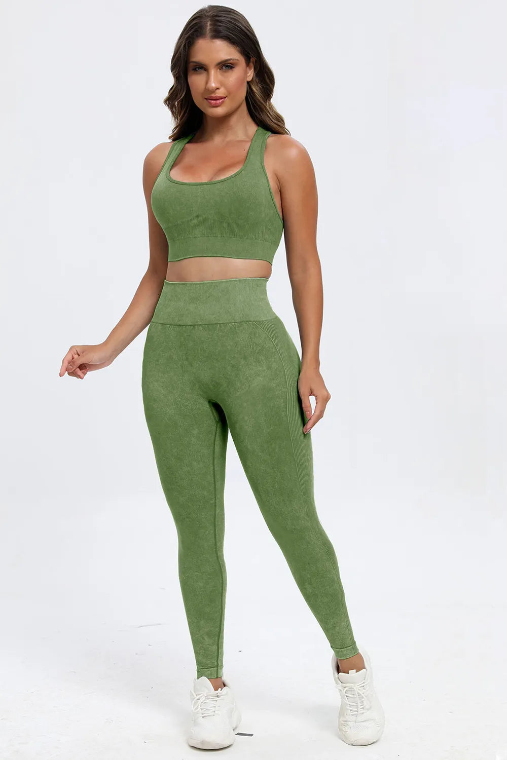 3 Piece Washed Square Neck Wide Strap Active Set - Fashorio