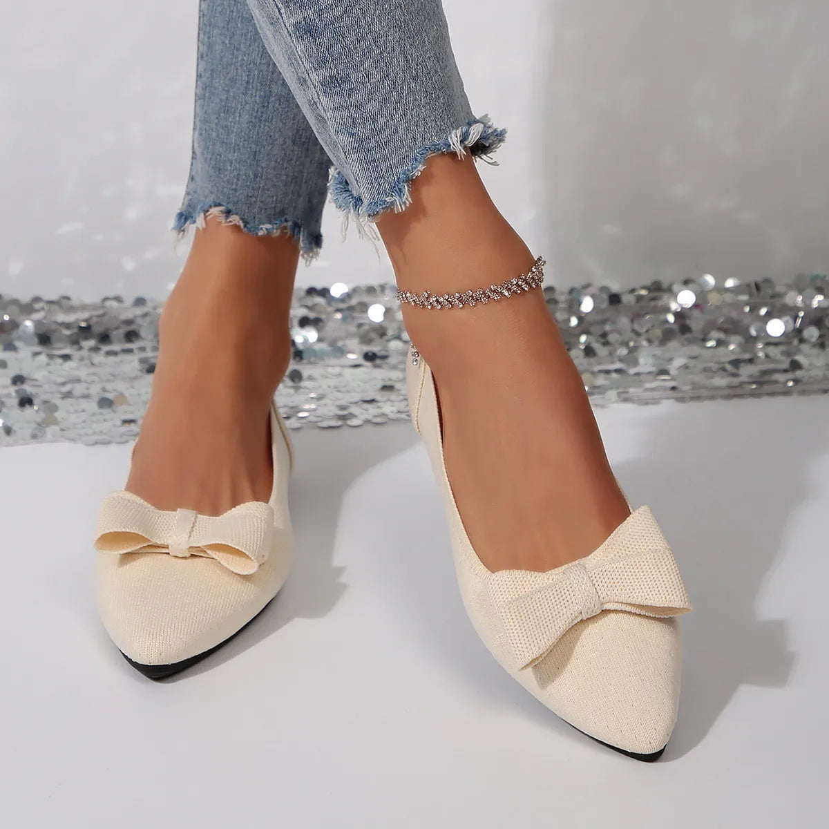 Bow Point Toe Slip-Ons - Fashorio