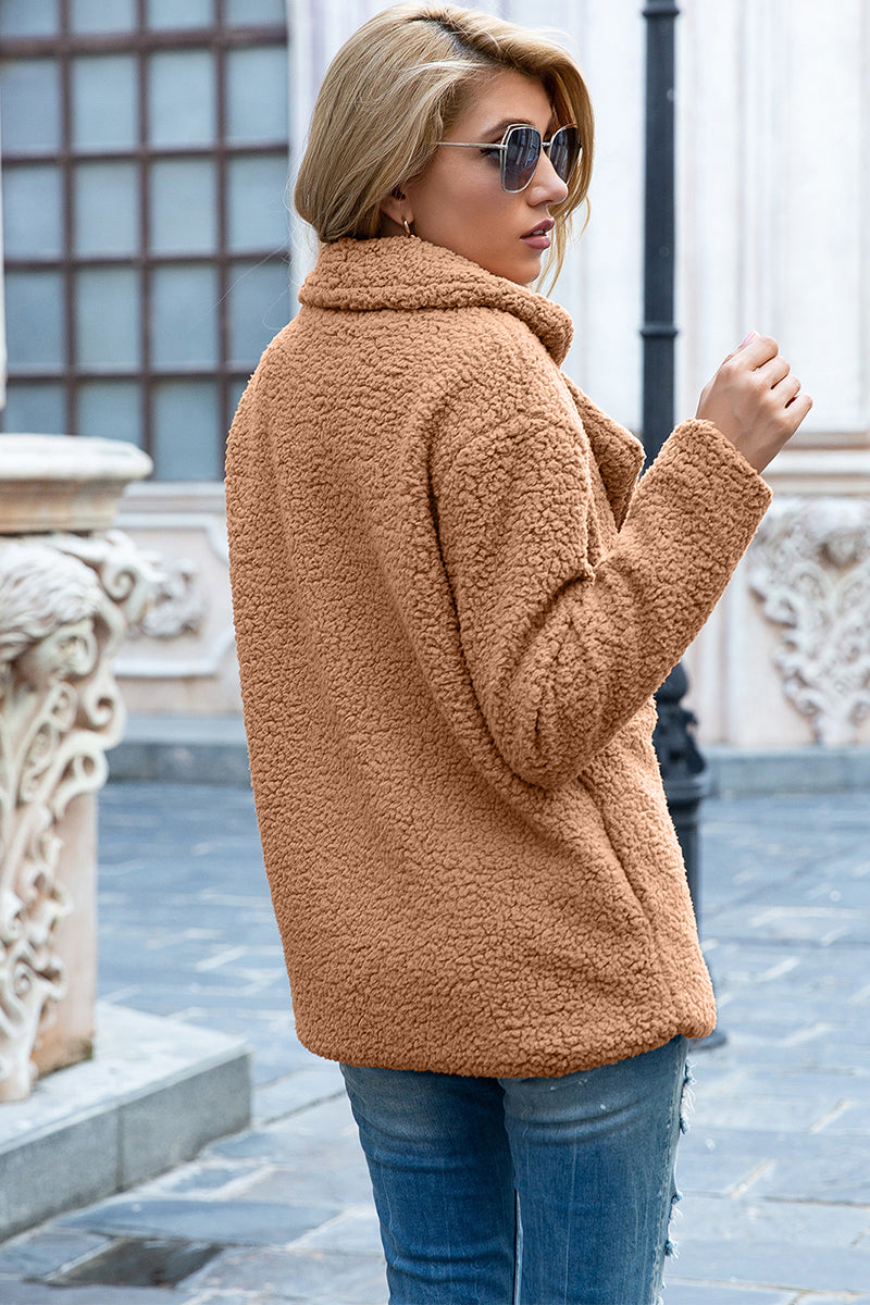 Ivy Lane Full Size Lapel Collar Sherpa Coat - Fashorio