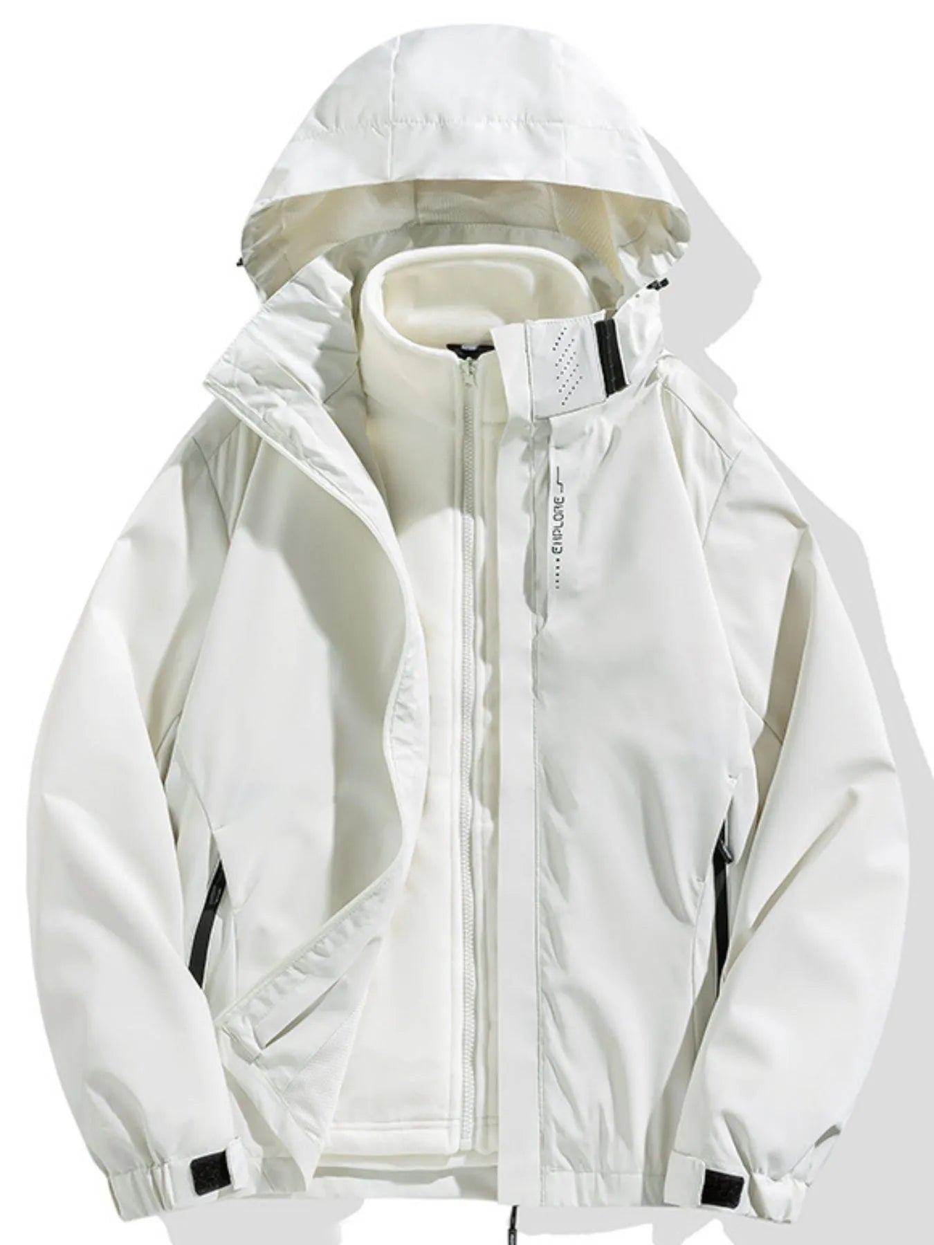 Men's Plus Size Zip Up Long Sleeve Hooded Jacket Ivory White - Fashorio