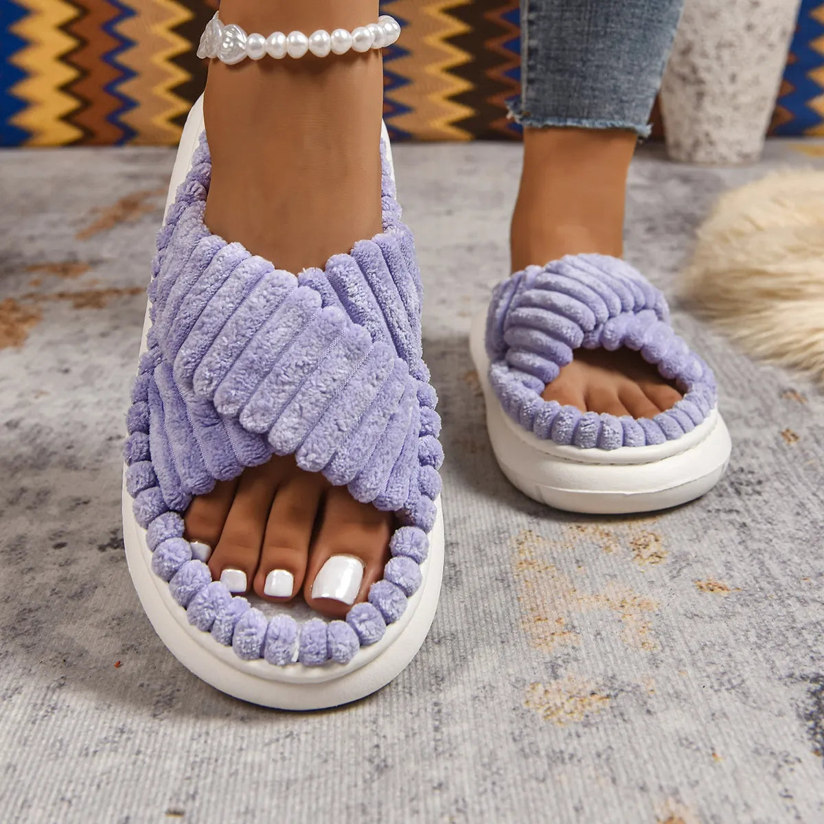 Crisscross Open Toe Platform Slippers Purple - Fashorio