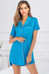 Contrast Piping Pocketed Short Sleeve Lounge Dress Sky Blue - Fashorio