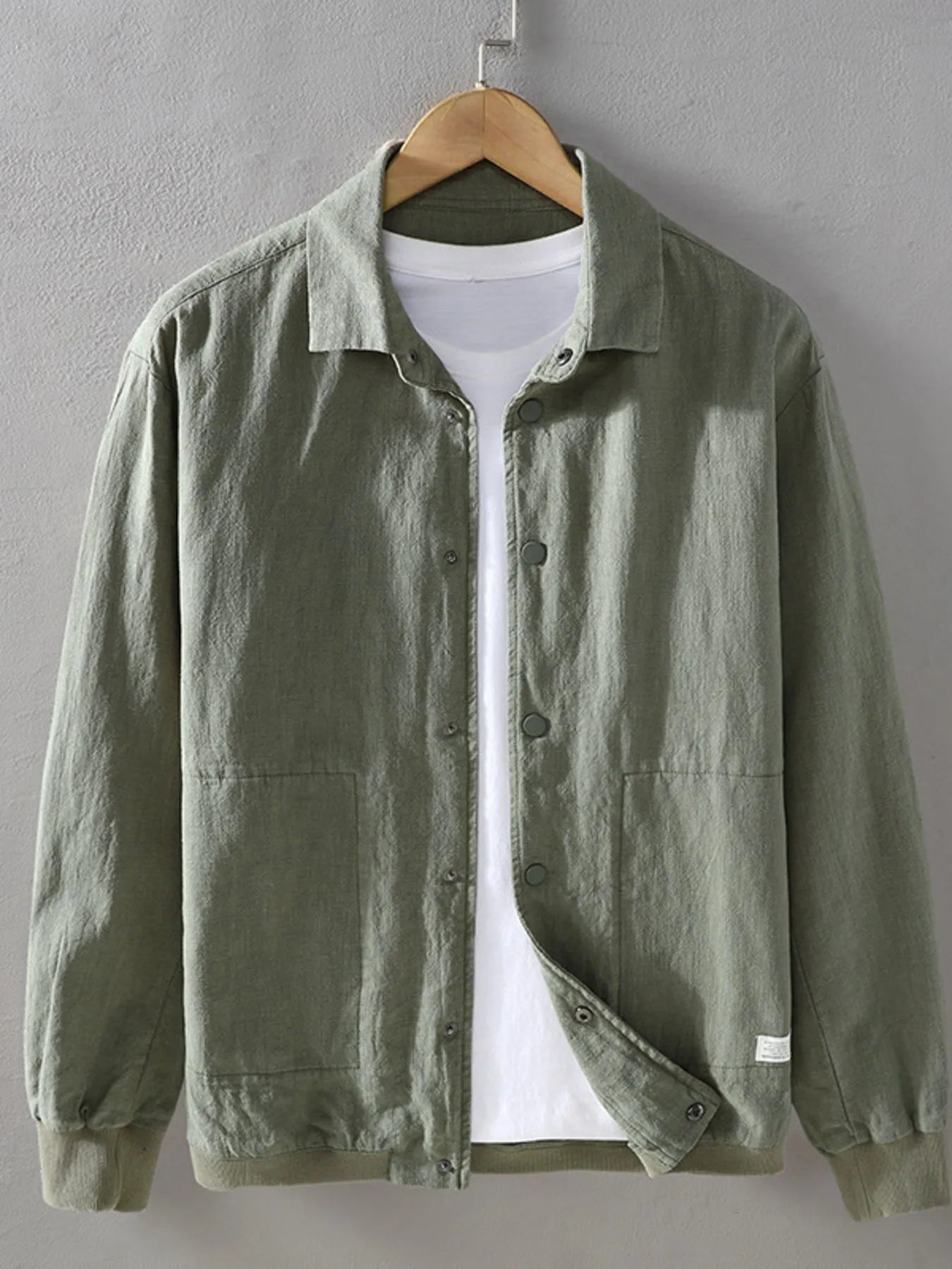 Men's Plus Size Button Up Long Sleeve Shacket Light Green - Fashorio